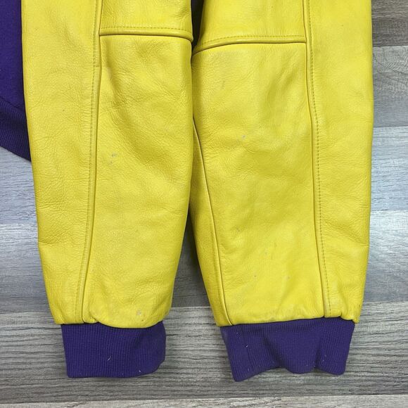 VTG Gold Rush Motorsports Varsity Wool Leather Jacket Purple Gold Sz XL - Picture 12 of 15